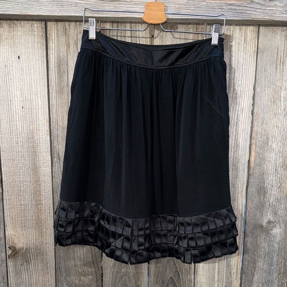 Burberry London Black Silk Fringe Hem Skirt size 4